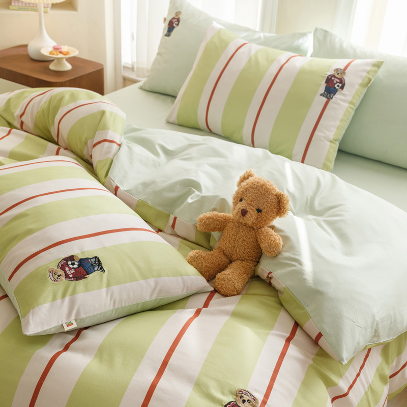 Class A Cotton Embroidery Academy Style 3-4-piece Set Comfortable Striped Breathable Cartoon Dopamine Color Matching Layered