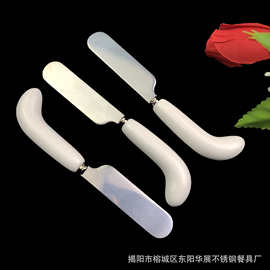 新款陶瓷柄不锈钢材料芝士短刀 奶酪弯柄刀厨具烘焙工具出口刮刀