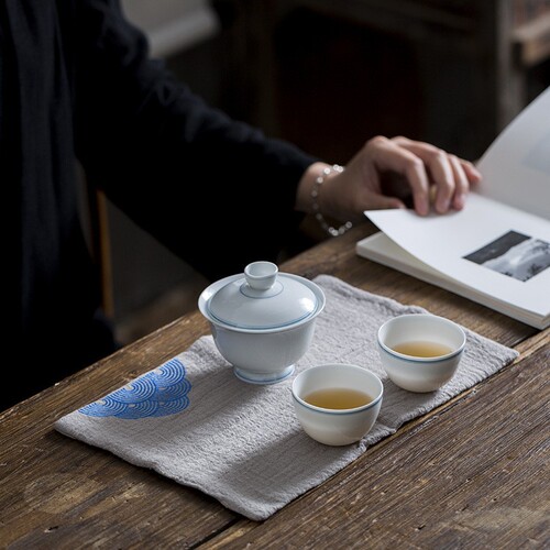 Excellent tea ceremony embroidered hemp tea towel Japanese style fabric thickened absorbent tea cloth Zen Kung Fu tea set towel rag