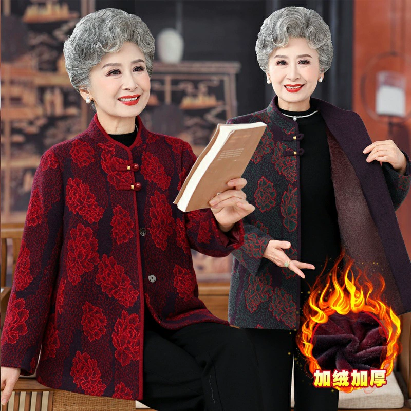 Женщины среднего и пожилого возраста осеннее пальто хорька бабушки утолщение топ 70 лет мама осень-зима бархатная одежда