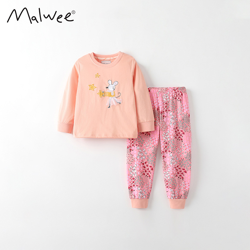 Malwee transfronterizo ropa doméstica de niñas primavera y otoño nuevo estilo europeo y americano para niños de media edad cuello redondo manga larga adorable conjunto de niñas