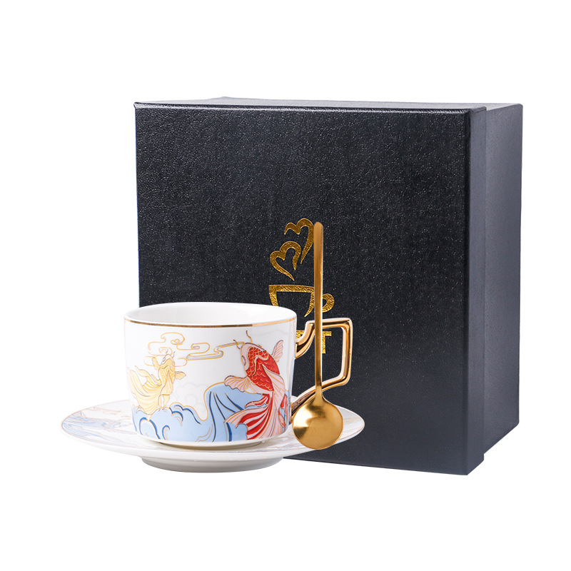 Caja de regalo-Blanco-taza de carpa y cuchara de platillo