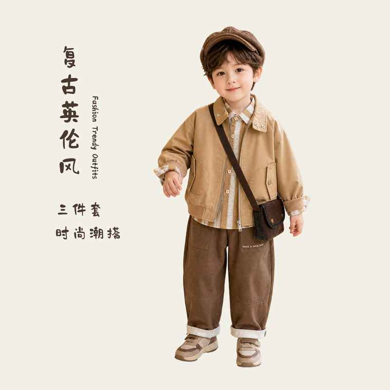 2026 Spring and Autumn New Style Boys' Cool Stand-up Collar Zipper Jacket Children's Casual Workwear Aviator Jacket 2026 Spring and Autumn New Style Boys' Cool Stand-up Collar Zipper Jacket Children's Casual Workwear Aviator Jacket