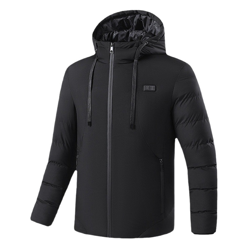 New dual-control 11-zone smart heating cotton-padded jacket hooded warm Men's cotton-padded jacket outdoor carbon fiber heating jacket