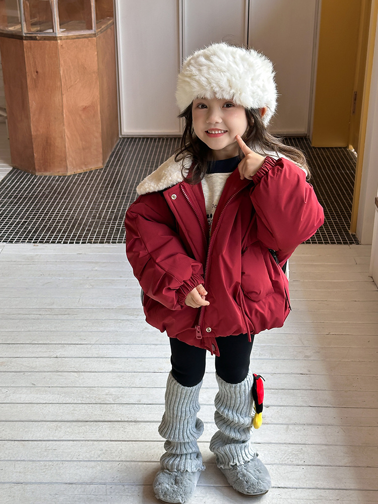 Niñas de invierno de algodón grueso 2025 nuevo estilo extranjero coreano chaqueta de solapa grande chaqueta de algodón para niños niñas súper bonitas