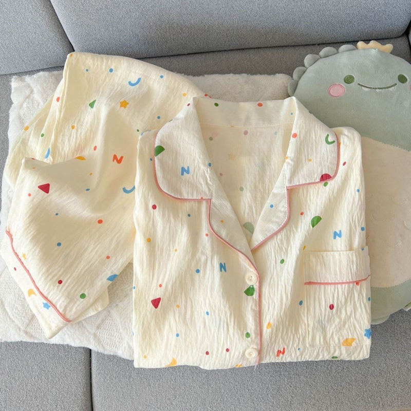 格子helloKitty云朵纯棉纱布睡衣女春秋款长袖可爱开衫家居服夏季|undefined