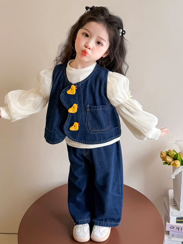 女童娃娃衫牛仔套装秋季2025新款洋气女宝宝秋装儿童秋季三件套潮|undefined