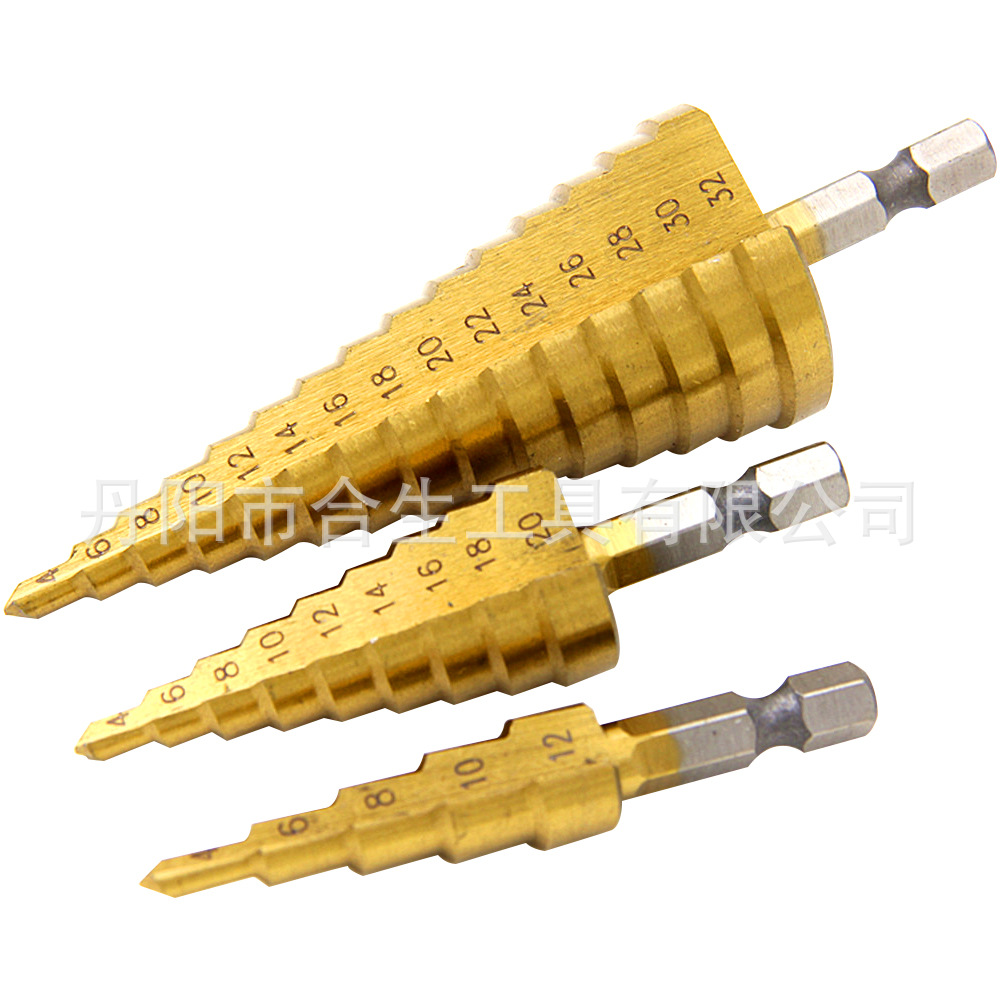 Cross-border 4-12/4-20/4-32mm mango hexagonal ranura recta titanio-plateado paso taladro traje de tres piezas pagoda Taladro