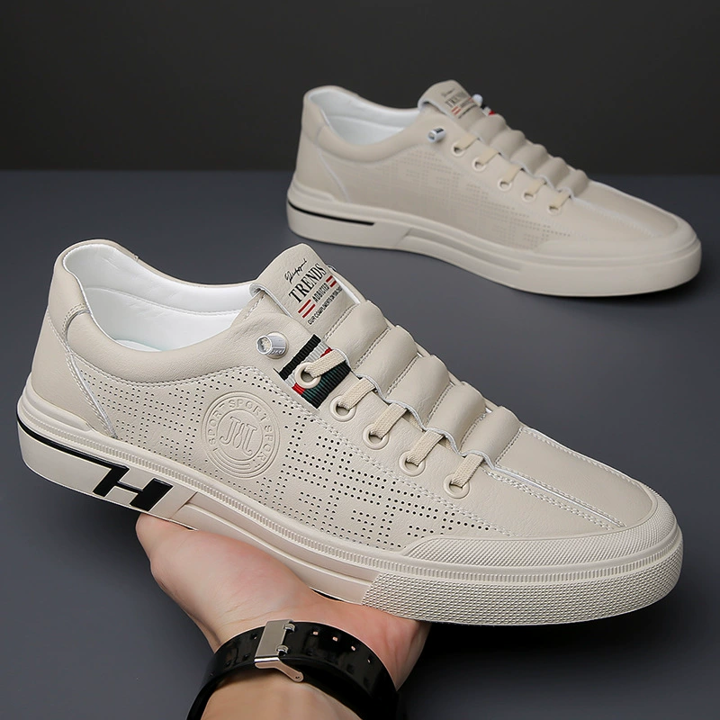 Маленькие белые туфли с педалью 2023 летняя новая повседневная обувь, дышащая перфорированная мягкая подошва, мужская деловая кожаная обувь