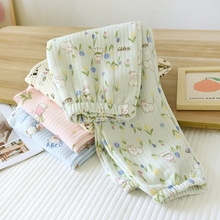 新纯棉睡裤女士秋冬季空气棉三层夹层保暖大码薄夹棉可外穿家居裤