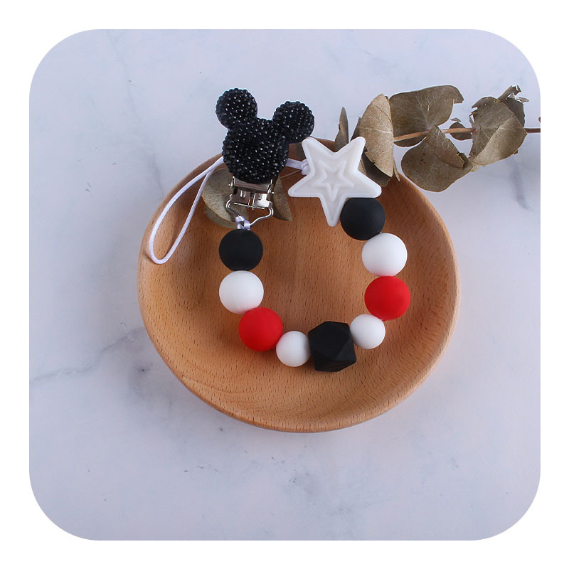 Nuevo clip de chupete Mickey relajante de silicona estrella de cinco puntas mordedor bebé de silicona molar juguete mordedor chupete cadena