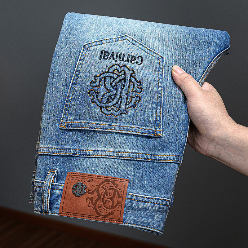 Light Luxury European Long Pants Men's High-End Printed Trendy Brand Versatile Slim Jeans Men's 2025 New Spring and Summer