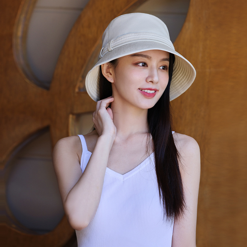 Mũ chống nắng nữ kiểu Hàn Quốc vành rộng chống tia UV — kaki đậm