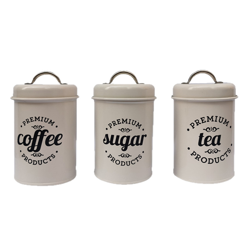 Amazon tarro de almacenamiento de hierro tarro de té de metal al por mayor cocina tarro de almacenamiento de hierro tarro de tres piezas de café sellado