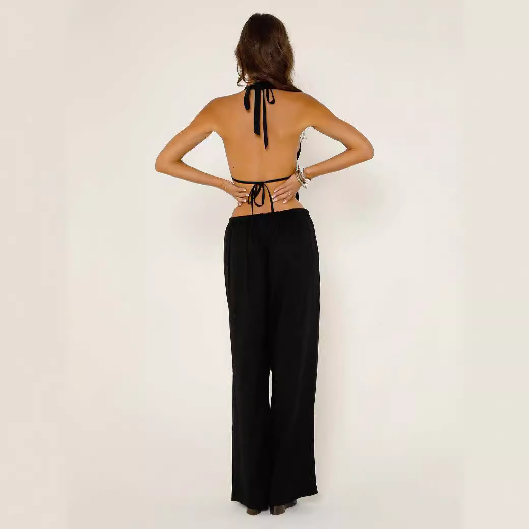 2024 Spring/Summer European And American Cross-Border Women's Clothing Halter Neck Strap Sexy Backless Sleeveless_ecoleips.com