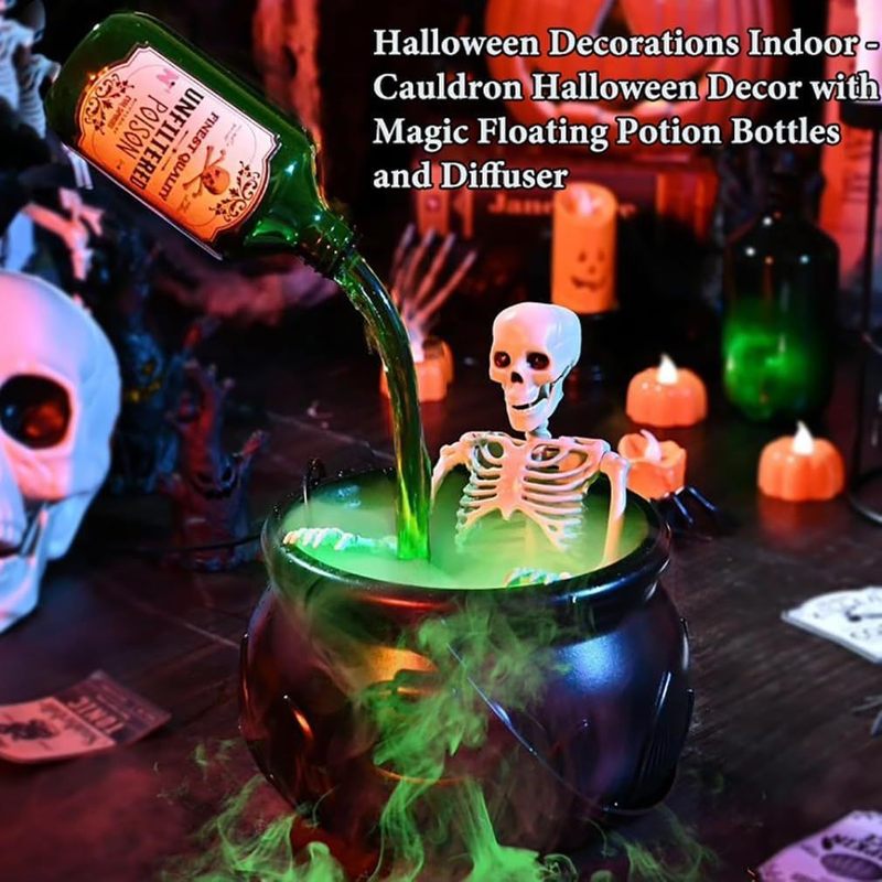 跨境Cauldron Halloween Decor魔法漂浮药水瓶火焰黑色蝙蝠女巫桶|undefined