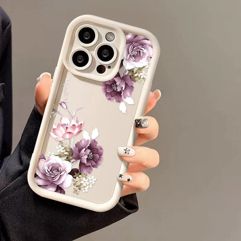 Фиолетовый матовый чехол для телефона, совместим с iPhone16, с цветочным рисунком, 16 Pro Max, 15