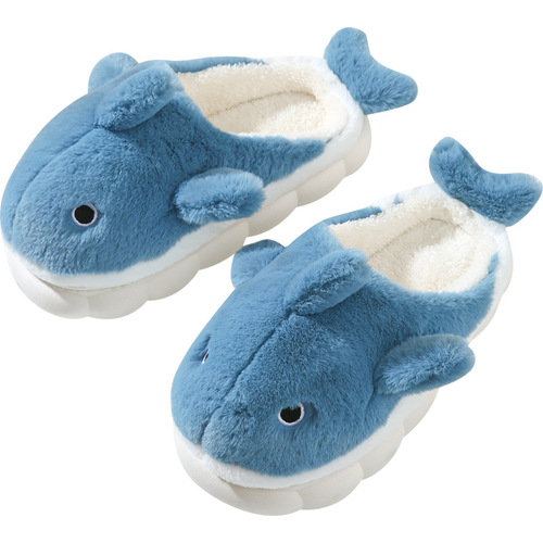 Cute Whale Cotton Slippers for Women Winter Couple Indoor Home Use for Men Winter Cartoon Fluffy Slippers
