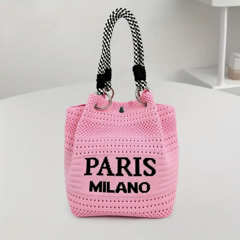 Bolsos de cubo de estilo coreano, bolsas de tejido, bolsas de moda, bolsas de mano de punto, bolsas de hombro, bolsas de mano, bolsas de vacaciones para mujeres.