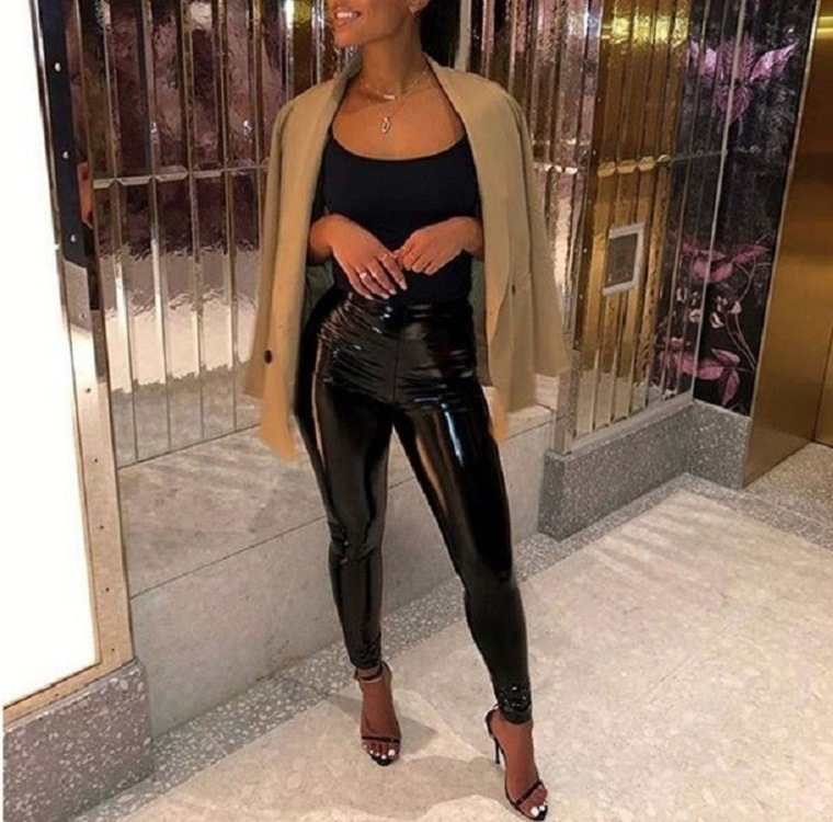 new pattern Manufactor Direct selling Leather pants Foreign trade Paige Thin section temperament commute trousers belt pu Leather tight pants