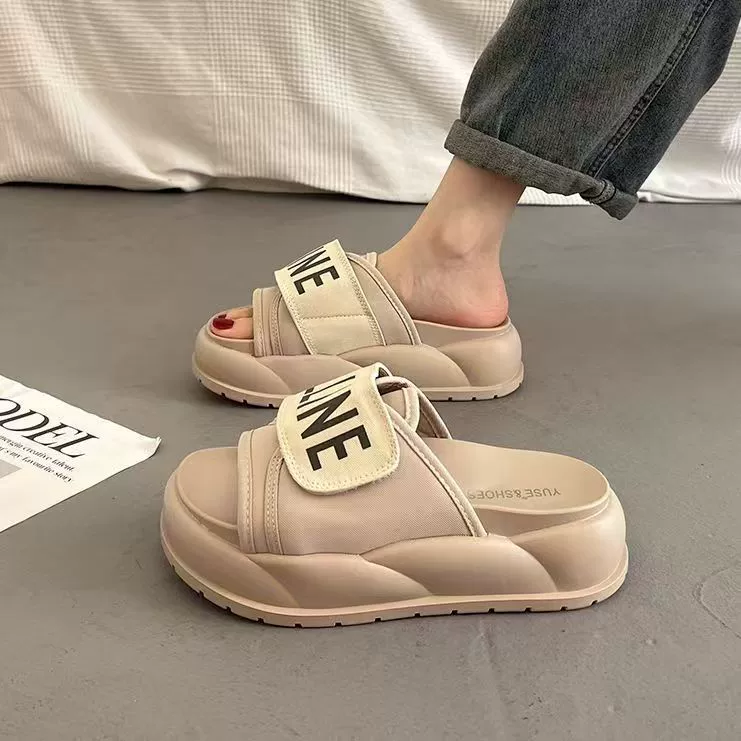 Взрывная трансграничная липучка холст тапочки женский 2025 лето новая мода толстая подошва увеличила пляжные сандалии