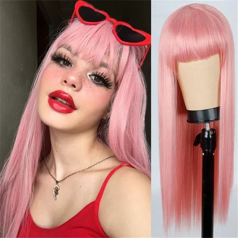 假发女外贸欧美齐刘海长直发非洲时尚化纤女士头套亚马逊新品推荐