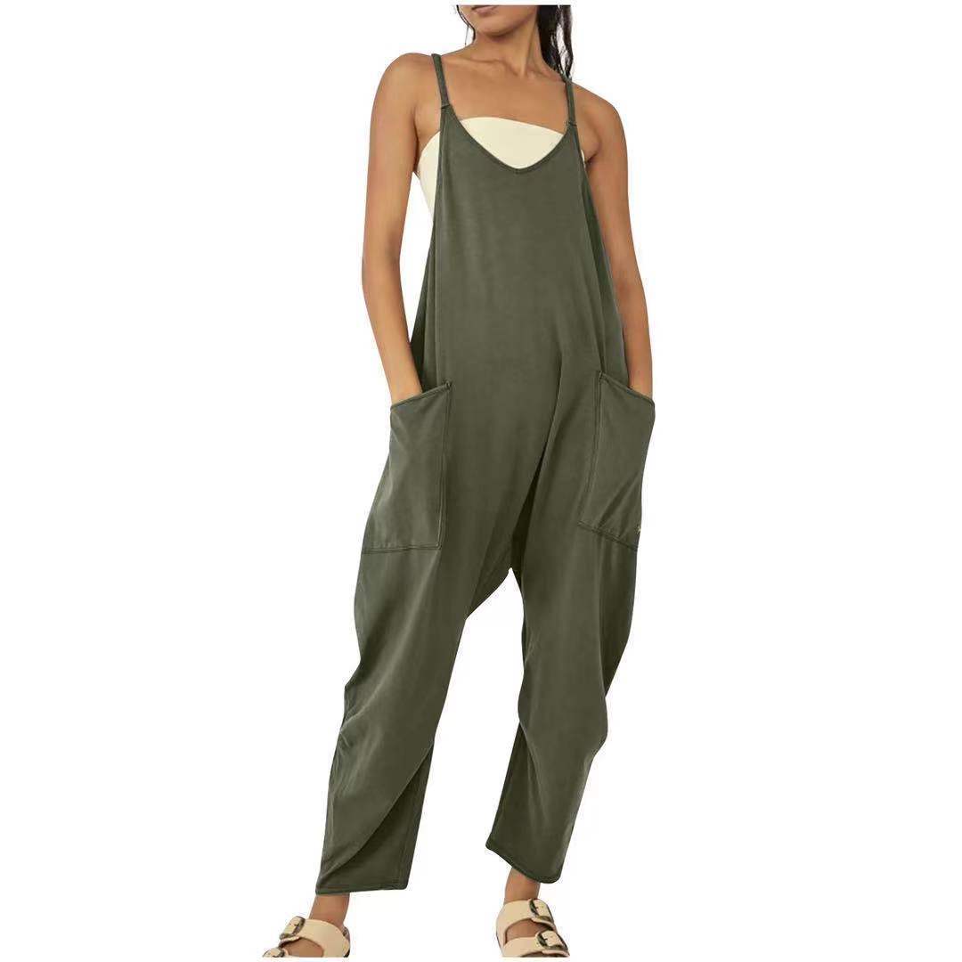 2022 mujeres europeas y americanas ropa Amazon tamaño estación independiente popular color sólido cremallera parche bolsa Sling jumpsuit grasa cadera Pantalones