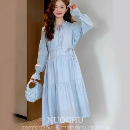 Модная одежда для беременных во французском курортном стиле, весеннее новое элегантное нежное утягивающее платье для беременных с длинными рукавами, платье феи