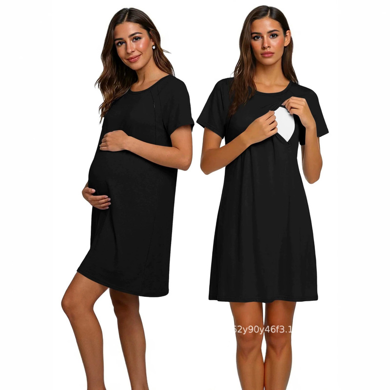 Foreign trade maternity wear, Amazon bestseller, round-neck short-sleeve nursing dress with opening, color-blocked maternity dress and sleepwear Foreign trade maternity wear, Amazon bestseller, round-neck short-sleeve nursing dress with opening, color-blocked maternity dress and sleepwear