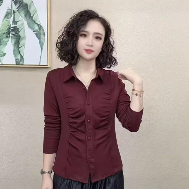 一件代发直播爆款2025秋季新款长袖衬衫女打底衫显瘦T恤上衣开衫|undefined