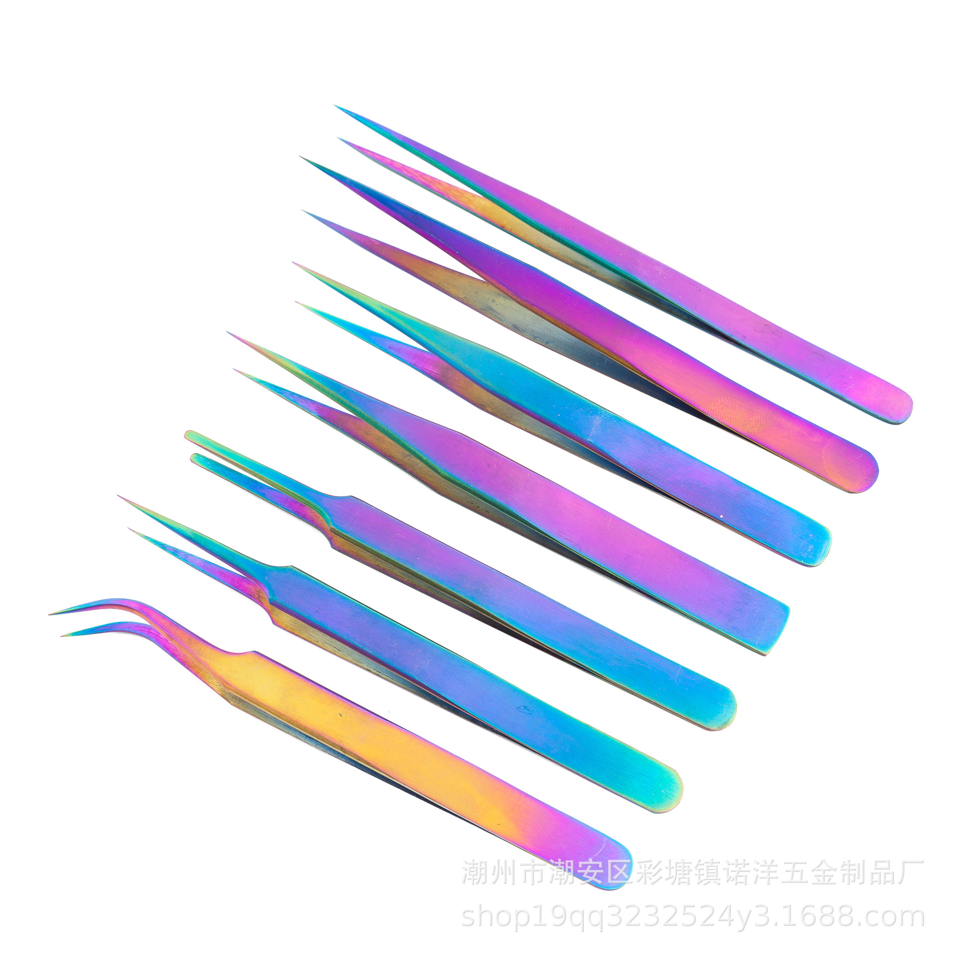 不锈钢镊子彩色电镀炫彩镊子直头弯头美甲嫁接睫毛压边精密镊子