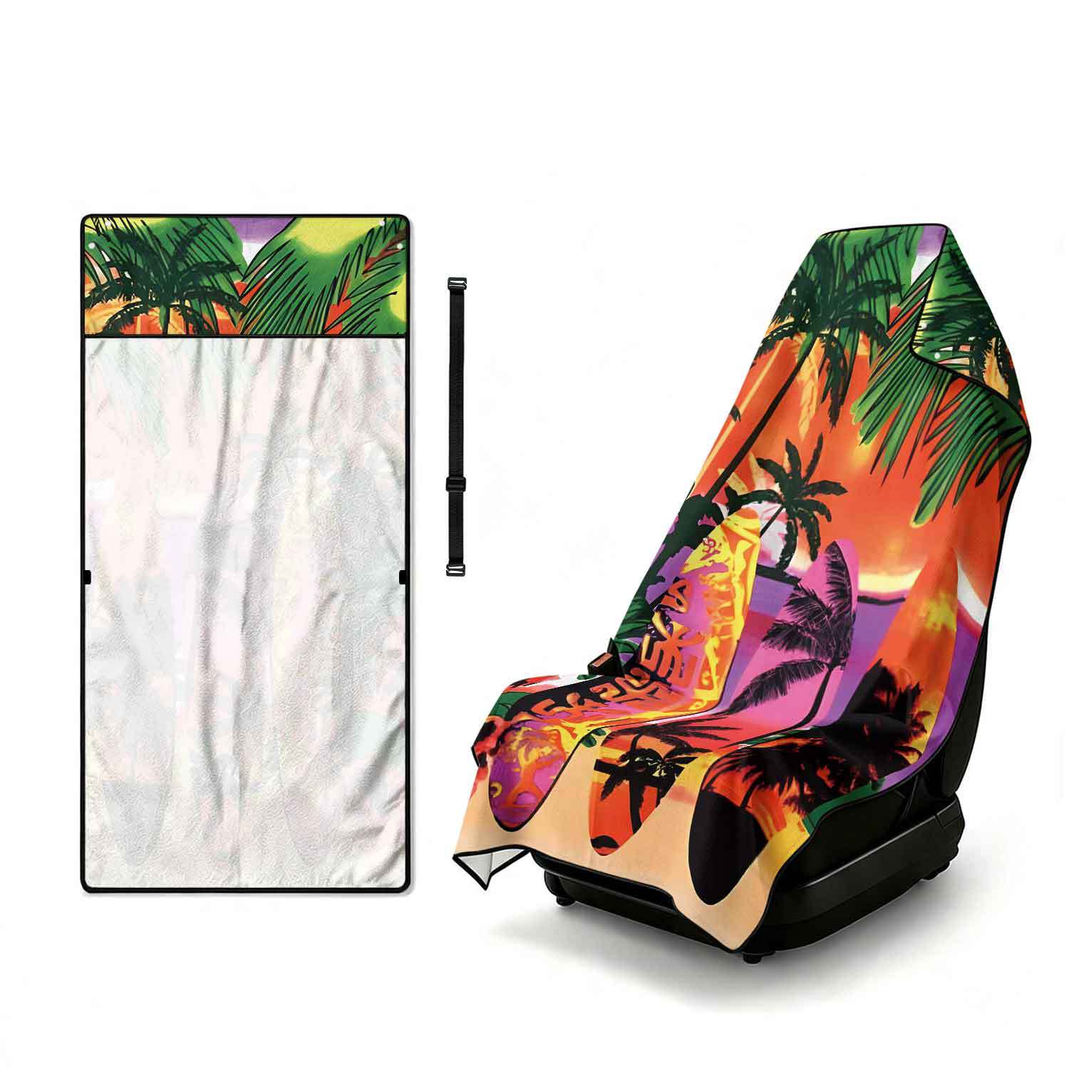 Printed bath towel and car seat cover 2-in-1, ultra-fine fiber outdoor beach and car dual-use universal seat cushion