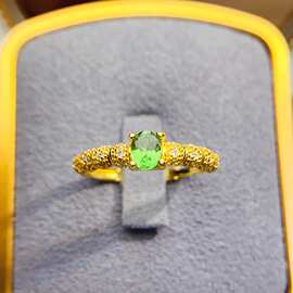 新款天然莎弗莱戒指S925银镶嵌主4*5mm百搭网红爆款女饰批发