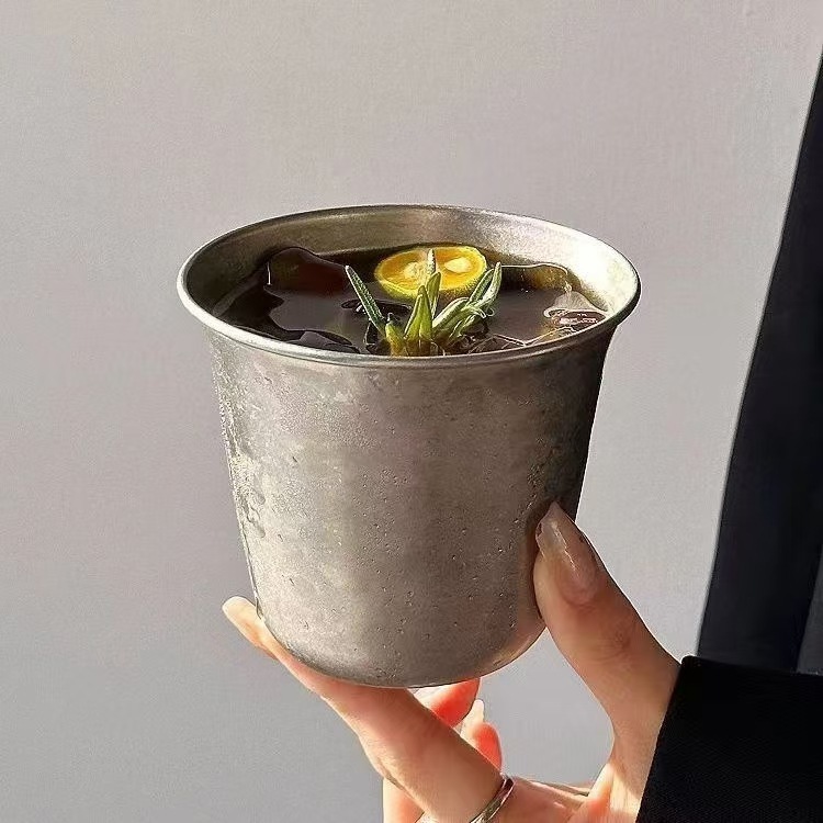 レトロアメリカンつや消し食品グレードのステンレス鋼のコーヒーカップウォーターカップコールドドリンクカップ厚みのある広口カップインダストリアルスタイルカップ|undefined
