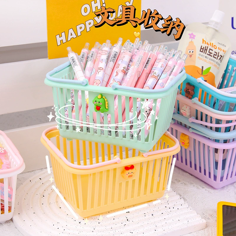 Cartoon cute table storage basket for elementary school students, stationery, pens holder, handheld storage box, storage system