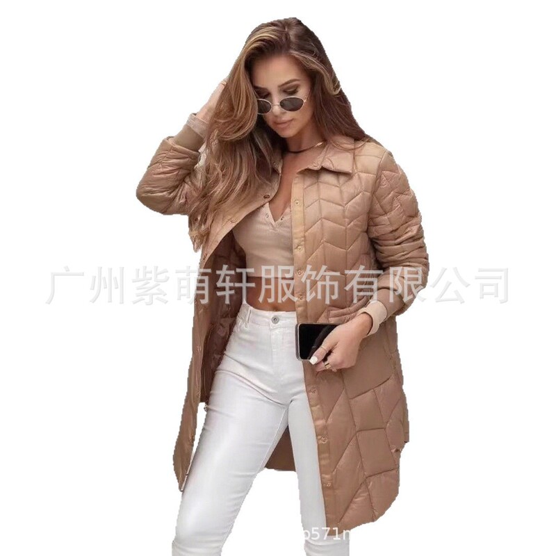 2025独立站秋冬新款时尚连帽宽松长袖纯色拉链棉质夹克外套女|undefined
