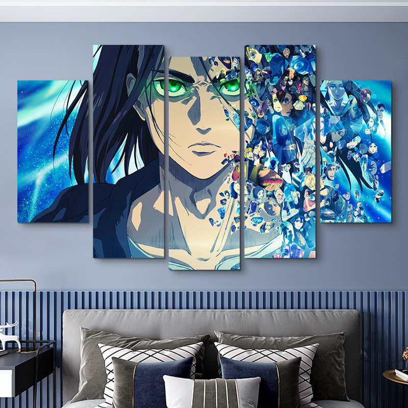 Attack on Titan poster decorative painting for bedroom, anime wall art featuring Eren, Levi, Commander Mikasa, background wall painting