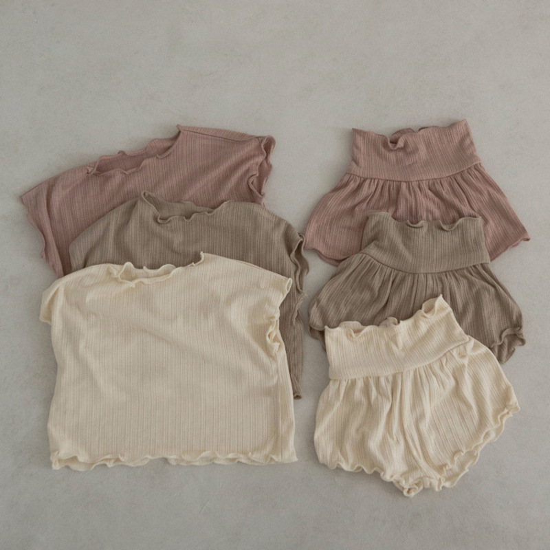 Summer 2025 New Korean Style Children's Wear Super Soft and Comfortable Short-sleeved High Waist Belly Pants Home Wear suit Summer 2025 New Korean Style Children's Wear Super Soft and Comfortable Short-sleeved High Waist Belly Pants Home Wear suit