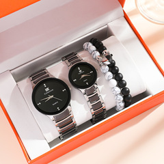 New Fashion Minimalist Couple Steel Strap Quartz Watches + Heart Chain Set