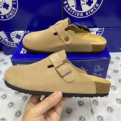 BK Foreign Trade In Stock Genuine Soft Cork Birkenstock Full Leather Half Slippers Unisex Genuine Leather Toe Cap Half Slippers Lazy