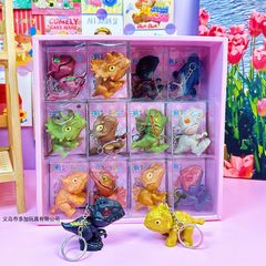 指を噛んで指をさします。恐竜の男の子のおもちゃです。