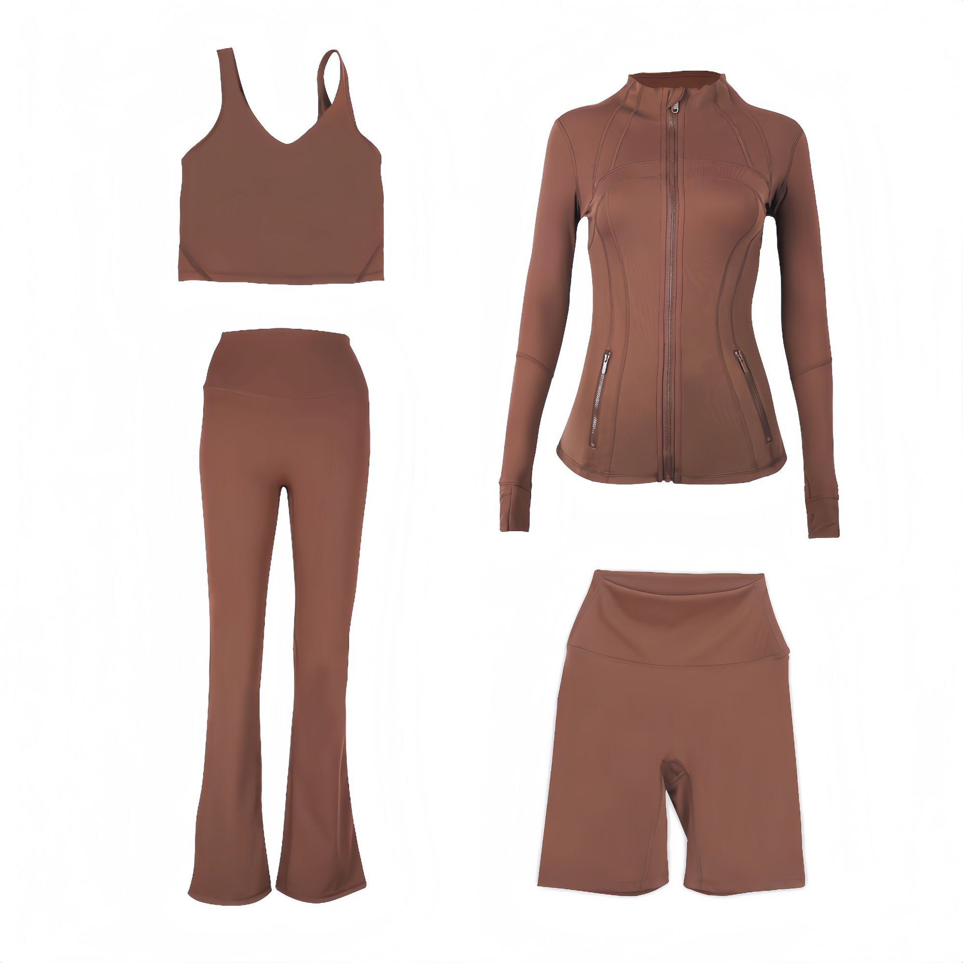 Dames sportkleding set slim fit u-hals top en flared broek_voghion.com