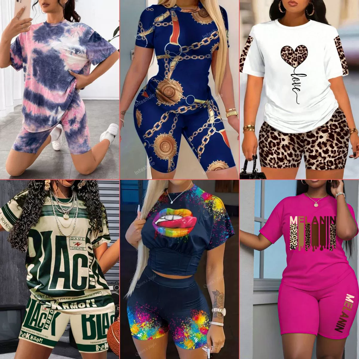 Amazon трансграничный европейский и американский женский летний повседневный комплект из 2 предметов с короткими рукавами и принтом логотипа + шорты SHEIN