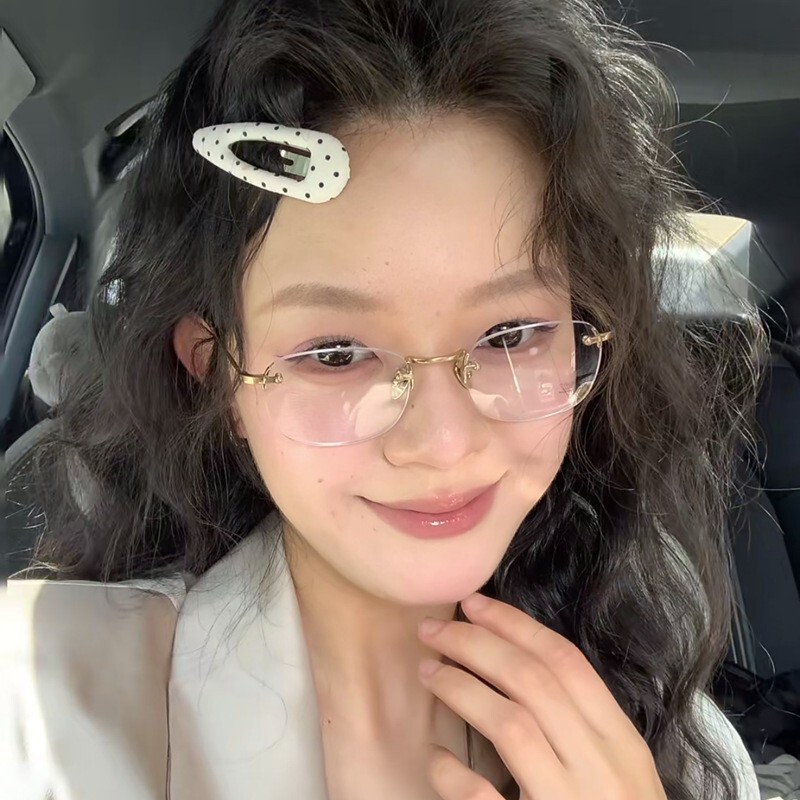 Cross-Border Retro Metal Frameless Anti-Blue Light Glasses for Women, Trendy and Perfect for a Natural Look, Can Be Fitted with Prescription Lenses or Non-Prescription Lenses