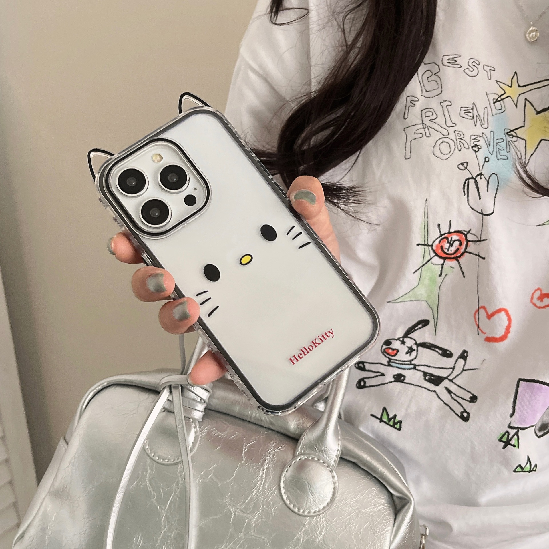 KT gato con lazo simple para Apple 15ProMax funda para teléfono móvil 16Pro pareja 14/13 nicho 16PM hembra