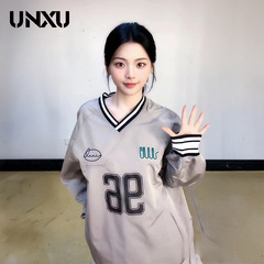 金智尼 _ jennie同金 _ 春秋韓国版vネックの薄いタイプの紐を引く数字のプリントの長袖の頭の服の女性