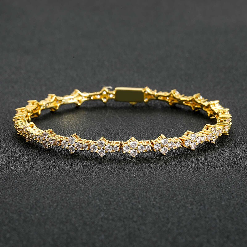 New Plum Blossom Tennis Chain Bracelet Hip-Hop Zircon Hip-Hop Men's Trendy Brand Spring Clasp One-Piece Drop-Shipping Available