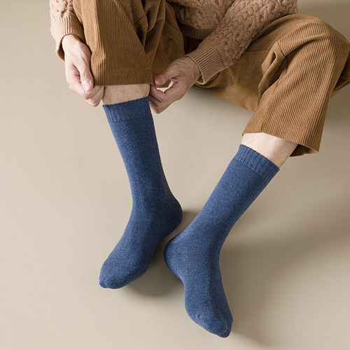 New Winter  Ribbed Casual Long Cuff Ribbed Socks, Solid Color Simple Thermal Thick Snow Socks for Men