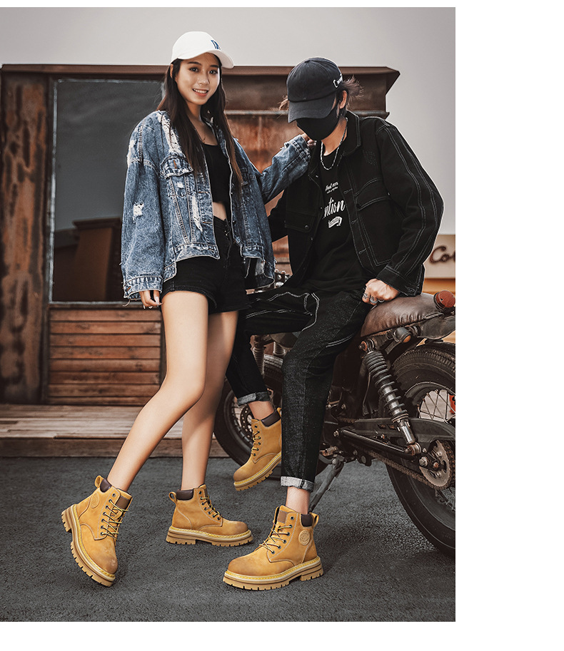 Bottes de travail en cuir britanniques montantes pour hommes, bottes d'extérieur antidérapantes et résistantes à l'usure pour le désert, grandes bottes jaunes pour hommes_voghion.com