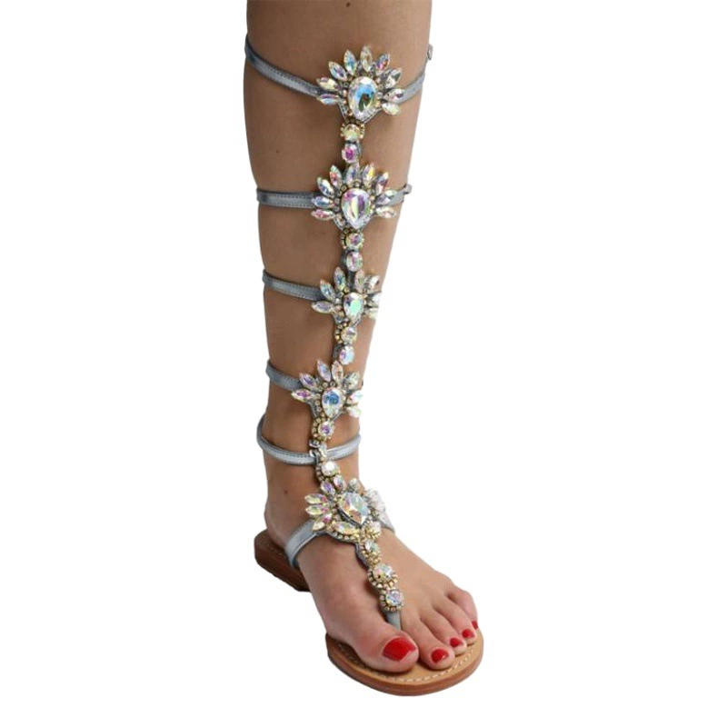 Сандалии внешней торговли поколение богемной плоский носок горный хрусталь высокие сапоги JGB2020N0008003